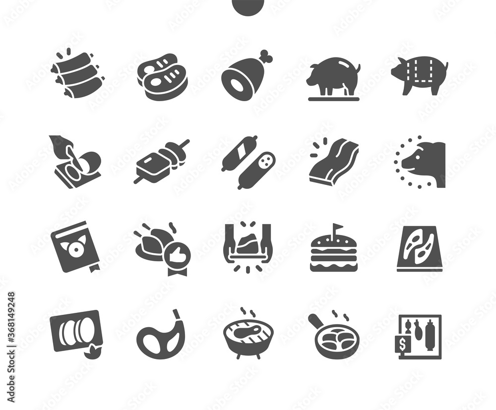 Poster pork well-crafted pixel perfect vector solid icons 30 2x grid for web graphics and apps. simple mini