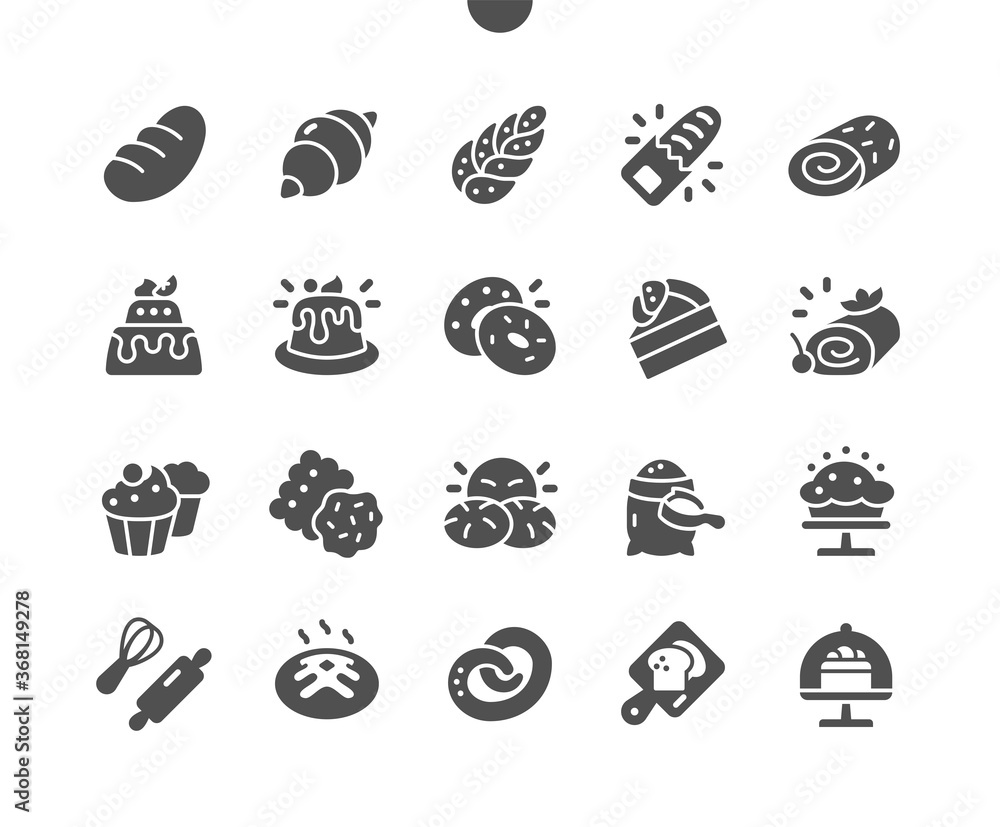 Poster bakery well-crafted pixel perfect vector solid icons 30 2x grid for web graphics and apps. simple mi