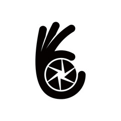 Ok hand gesture with camera vector icon