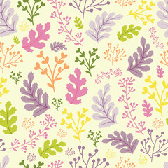 Vector pastel multicolour botanical leafs seamless pattern background