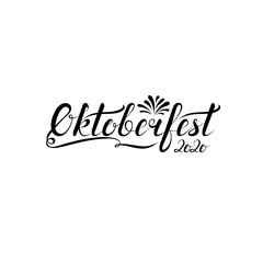 Obraz premium oktoberfest 2020. handwritten calligraphy inscription. design element for card, banner, invitation, t shirt, flyer, sign, poster, print. black and white vector illustration. calligraphic text