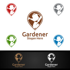 Pin Gardener Logo with Green Garden Environment or Botanical Agriculture