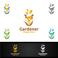 Lab Gardener Logo with Green Garden Environment or Botanical Agriculture