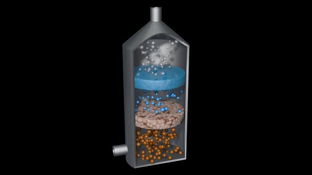 Industrial Steel tank gas scrubber for pollution filtering or fermentation atomization processes.
3d rendering illustration 