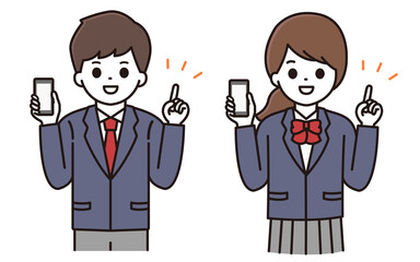 男子学生 女子学生 スマートフォン イラスト