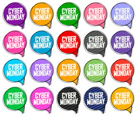 Cyber Monday, Set Sale speech bubble banners design template, discount tags, final season offers, vector illustration