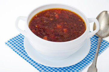Russian national dish, beetroot soup. Studio Photo