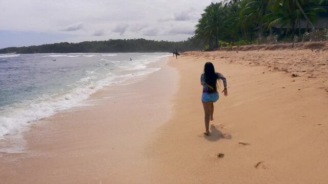 Girl Running Slow Motion Pacifico Beach Siargao Philippines