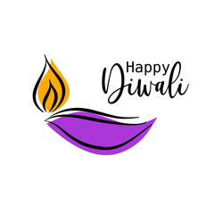 Diwali Diya lamp (candle) for India festival (Deepawali). Hand drawn outline flat vector illustration.