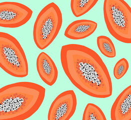 papaya seamless pattern, orange and teal, aquamarine, seeds, fruit pattern, print of tropical fruit, abstract background