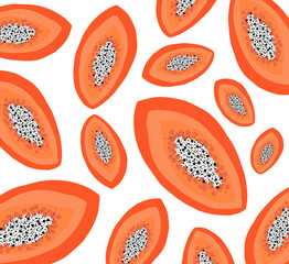 papaya seamless pattern, orange and white, aquamarine, seeds, fruit pattern, print of tropical fruit, abstract background