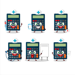 Doctor profession emoticon with calculator cartoon character