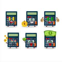 Calculator cartoon character with cute emoticon bring money