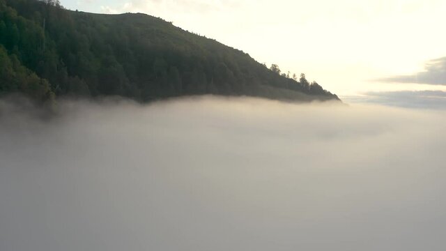 A drone shot of the formation of clouds that occur for several months every summer high on the Gomismta mountain, Georgia.