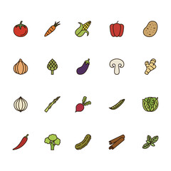 Vegetable icon set, filled outline