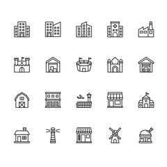 Building icon set, outline style