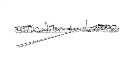 Building view with landmark of Ajman is the capital of the emirate of Ajman in the United Arab Emirates. Hand drawn sketch illustration in vector.