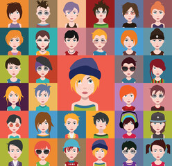 Fototapeta na wymiar Set of 25 color, different avatar