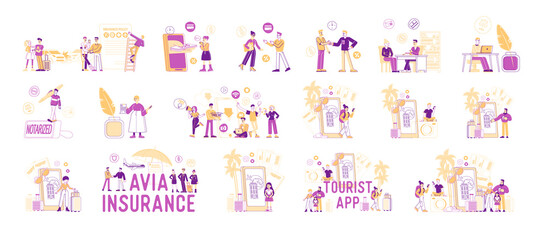 Set Male or Female Characters Buying Insurance Policy, Using Tourist Application, Visiting Notary Download Free Software