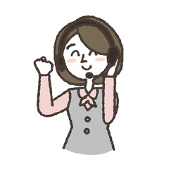 ガッツボーズをする案内係の女性