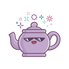 kawaii tea kettle icon cartoon illustration