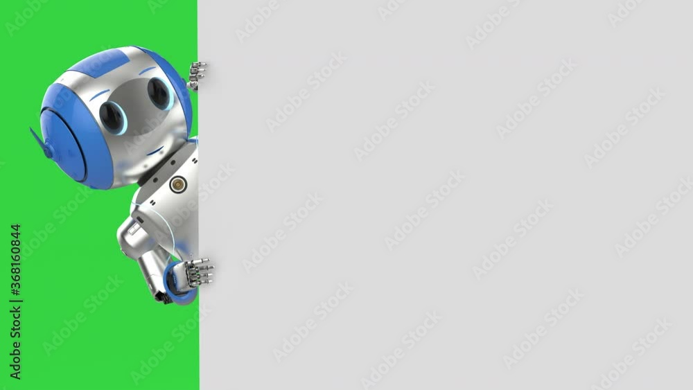 Poster 3d rendering cute artificial intelligence robot with blank board 4k footage