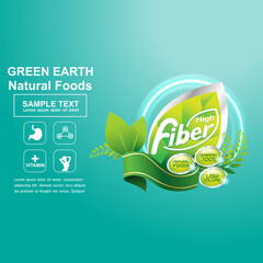 Fiber in Foods Slim Shape and Vitamin Concept Label Vector