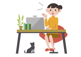 自宅でテレワークをする女性