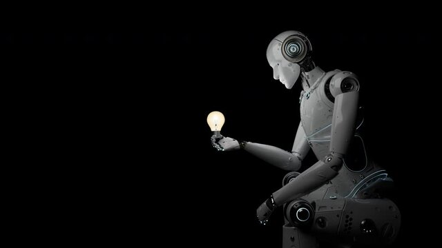 Creativity concept with 3d rendering artificial intelligence cyborg or robot hold light bulb 4k footage