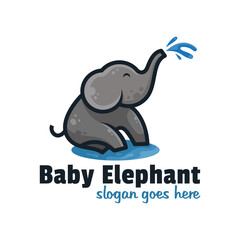 baby elephant playing water mascot cute logo illustration