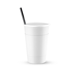 Cardboard cup with straw mockup on white background