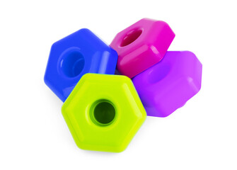 Kids toys background with teddy bear and colorful blocks