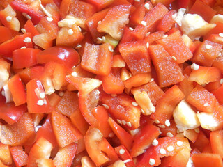 Diced cut red color raw Bell peppers