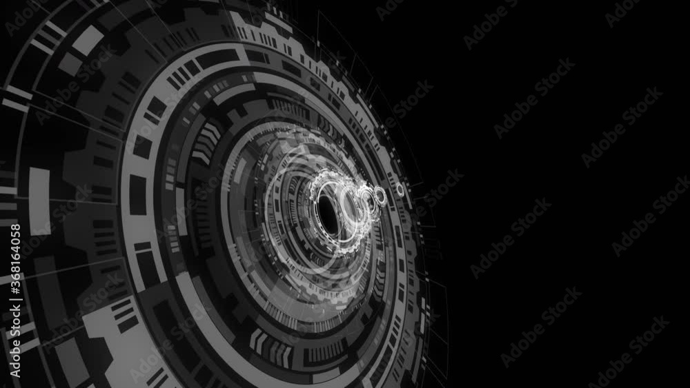 Poster looping black and white color hud elements animation. futuristic technological intro or trailer back