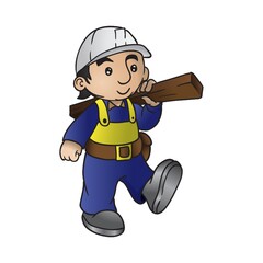 construction worker holding a wooden plank