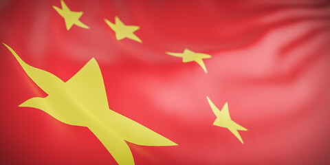 Beautiful China Flag Wave Close Up on banner background with copy space.,3d model and illustration.