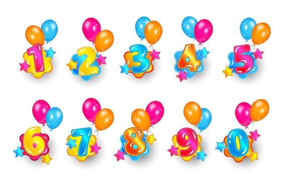 Childish colorful bubble numbers set design