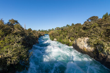 Strong currents of the famous Huka Falls in New Zealand