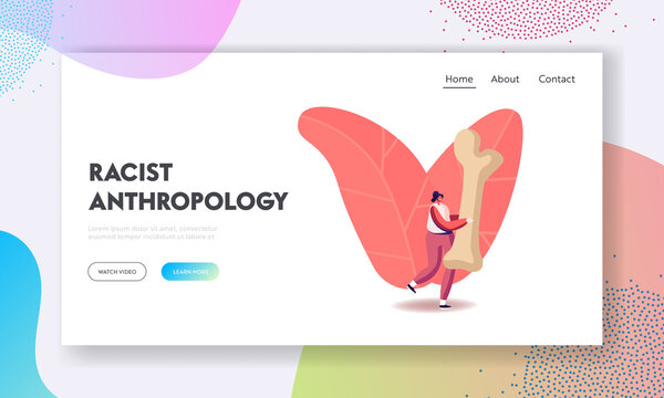 Anthropology Landing Page Template. Female Character Exploring Ancient Artifacts, Studying Ancient Human Fossil Bone