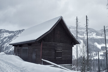 Сhristmas. shelter house in snowy day. Tatra mountains Zakopane Poland