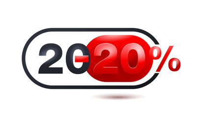 2020 Year 20 percents off sale - limited special offer element for promo banner, flyer or poster - isolated digits and percentage sign
