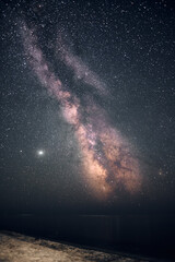 nightscape of milky way galaxy. astrophoto and seashore. night photography