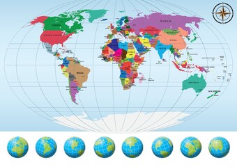 world map with globes