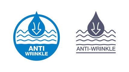 Anti-wrinkle emblem - icon with smoothing waves (wrinkles) and drop of gel, cream or fluid - stamp for cosmetics packaging