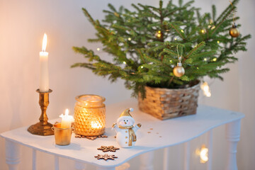 Christmas decorations in white vintage interior