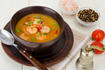 Spicy thai shrimp soup. Studio Photo