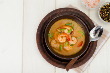 Spicy thai shrimp soup. Studio Photo