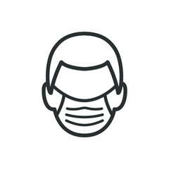 Vector illustration of man wearing medical face mask icon on white background