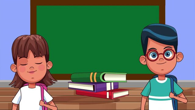 little students kids reading books in the classroom animated characters
