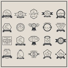 collection of seafood labels